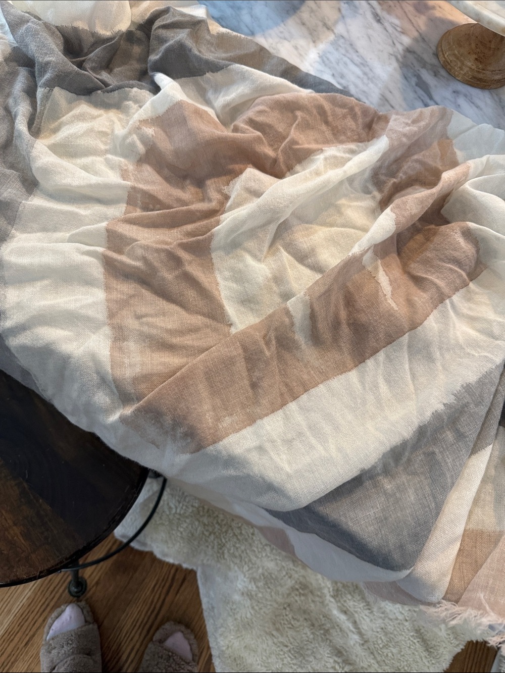 Eileen Fisher Fringed Lightweight Scarf in Cream & Beige